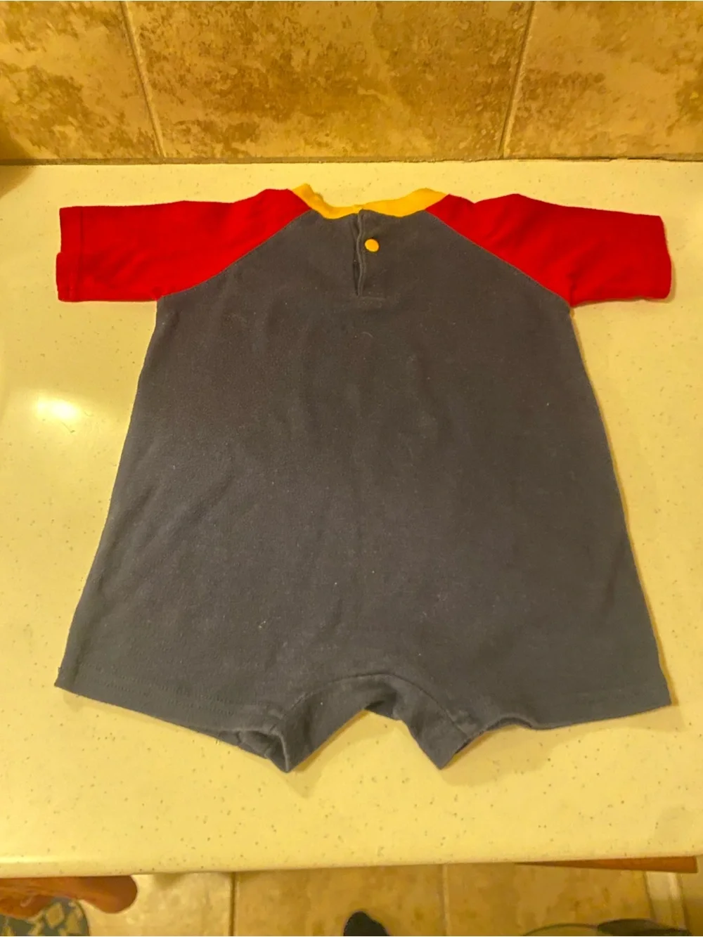 Vintage Disney Navy, Red & Yellow 'Go! Mickey' Graphic One-Piece